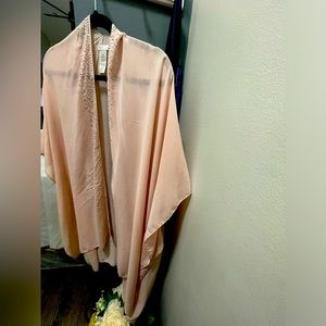 Clam pink cape, beautiful silver gems on it. Wearing with dress,pants, and skirt